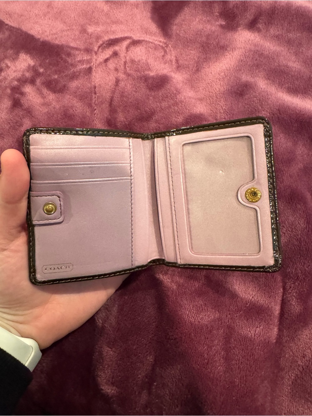 Coach Brown and Gold Signature Compact Wallet - Picture 2 of 4